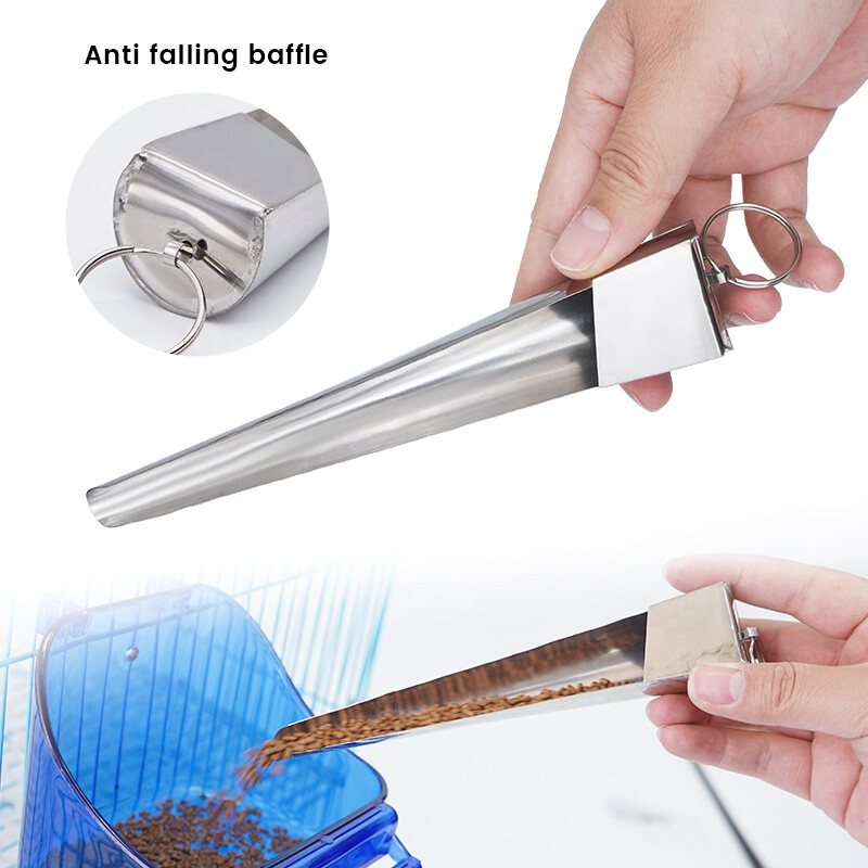 Naminių paukščių papūgos lesyklėlė Šaukštas nerūdijančio plieno ėdalo pridėjimas Šaukštas paukščių narvelio pašaro Pridėti priedų Mažas naminių gyvūnėlių šėrimo įrankis 1 vnt.