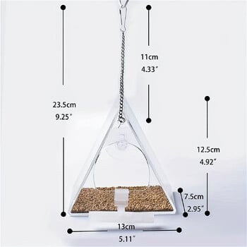 Window Bird Feeder Εξαιρετικά ισχυρή βεντούζα και ανθεκτική στις καιρικές συνθήκες σχεδιασμός για Garden Yard Patio Triangle Acrylic Bird Feeder