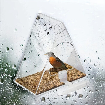 Window Bird Feeder Εξαιρετικά ισχυρή βεντούζα και ανθεκτική στις καιρικές συνθήκες σχεδιασμός για Garden Yard Patio Triangle Acrylic Bird Feeder