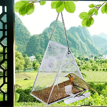 Window Bird Feeder Εξαιρετικά ισχυρή βεντούζα και ανθεκτική στις καιρικές συνθήκες σχεδιασμός για Garden Yard Patio Triangle Acrylic Bird Feeder