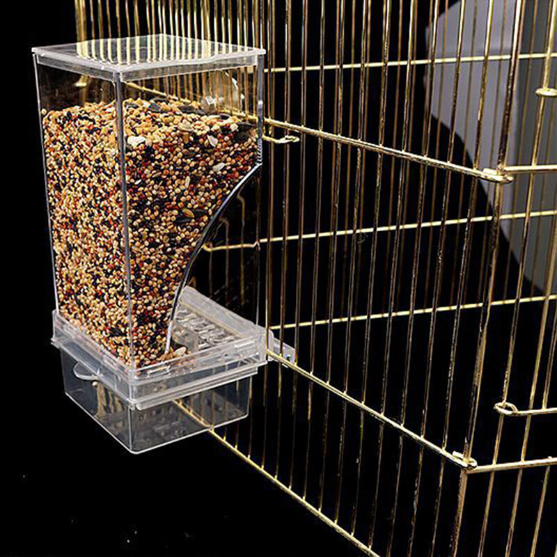 Papagáj automata etetők No Mess Bird Feeder Ivó Akril vetőmag ételtartó ketrec tartozékok kis és közepes papagájok számára