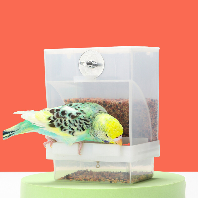 Papagáj automata etetők No Mess Bird Feeder Ivó Akril vetőmag ételtartó ketrec tartozékok kis és közepes papagájok számára