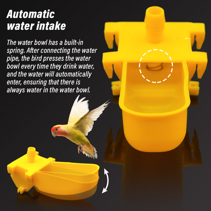 5 db Madárfürj automata ivópoharak pólócsatlakozóval Sárga függő ivótálak 9,5 mm-es madár ivókúthoz