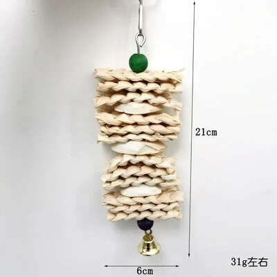 1db Madárpapagáj játék csengővel, természetes fából készült füves rágóharapás, akasztós kalitka hintamászó rágójátékok Madárjátékok ketreces kisállatjátékokhoz