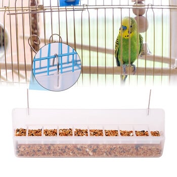 25cm Long Bird Food Box Hanging Bird Feeders for Cage Aviary Ανθεκτικά διαφανή κουτιά με πλέγματα κατά του πιτσιλίσματος για Pigeons Parrot