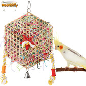 1 DB Papagáj harapás játékok Hegymászó Táplálékszerző Madarak Rágójáték Színes Papír Aprító Bambusz szőtt Szerelmesmadarak Kakasok Budgies