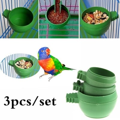 3 τεμ/Σετ Πράσινο Πλαστικό Parrot Mini Food Water Bowl Feeder Plastic Birds Pigeons Cage Sand Cup Feeding Tool