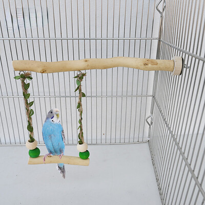 Wood Parrot Stand Pole Double Layer Swing Toy for Bird Tiger Skin Claw Grinding Beak Stand Stand Pole Bird Cage Accessories