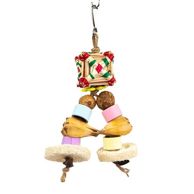 Papagáj madár akasztós rágójátékok Természetes bambusz ketrec Aprított takarmánykereső játék harangokkal Madárketrec-kiegészítők