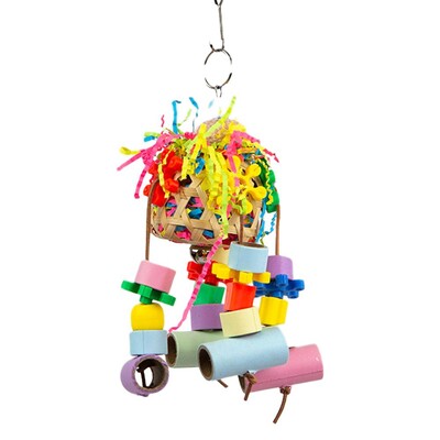 Papagáj madár akasztós rágójátékok Természetes bambusz ketrec Aprított takarmánykereső játék harangokkal Madárketrec-kiegészítők