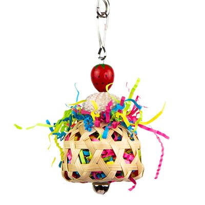 Papagáj madár akasztós rágójátékok Természetes bambusz ketrec Aprított takarmánykereső játék harangokkal Madárketrec-kiegészítők
