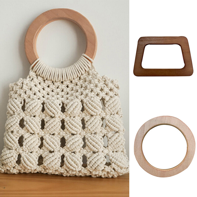 Kerek fa kézitáskák fogantyú fa táska fogantyúk csíptetős táskák rész Kézzel készített egyszerű táska pénztárca dekoratív barkácstáska kiegészítők