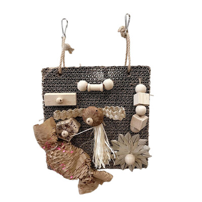 Závesné hračky pre vtáky, hračka na hľadanie potravy pre papagáje s orechovým dreveným blokom, palmovým kukuričným listom, drevené príslušenstvo pre klietky pre vtáky, andulky kakadu.