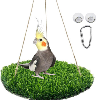 Bird Swing For Parakeets, Bird Grass Swing Mat, Parrot Cage αιώρα με ρυθμιζόμενο σχοινί, άγκιστρο και χαλάκι γρασίδι, παιχνίδια αναζήτησης τροφής πουλιών