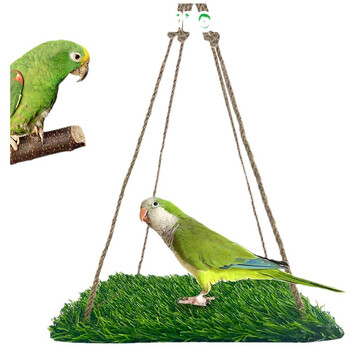 Bird Swing For Parakeets, Bird Grass Swing Mat, Parrot Cage αιώρα με ρυθμιζόμενο σχοινί, άγκιστρο και χαλάκι γρασίδι, παιχνίδια αναζήτησης τροφής πουλιών