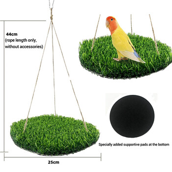 Bird Swing For Parakeets, Bird Grass Swing Mat, Parrot Cage αιώρα με ρυθμιζόμενο σχοινί, άγκιστρο και χαλάκι γρασίδι, παιχνίδια αναζήτησης τροφής πουλιών