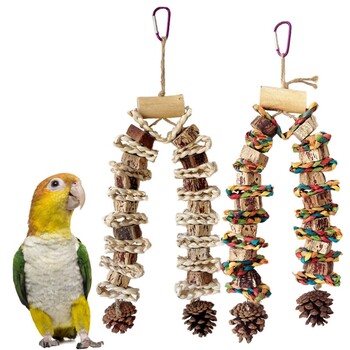 Голяма играчка за птици Birdcage HangingToy NaturalPinecone Block Parrot Chewing Toy Катерене Swing Toy for Lovebirds Cockatoos