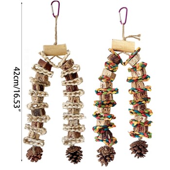 Голяма играчка за птици Birdcage HangingToy NaturalPinecone Block Parrot Chewing Toy Катерене Swing Toy for Lovebirds Cockatoos