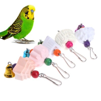 Papagáj rágójáték madár csőr köszörűkő harangkalcium-kiegészítővel Táplálék afrikai szürke Conure papagáj cocka számára