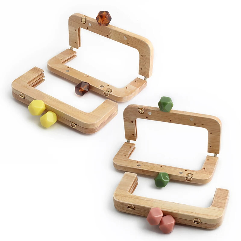 1 db Macaron Candy színes pénztárca tömör fa fogantyús keret Retro táska futártáska ívelt tömörfa gyantafej arany barkács fogantyú