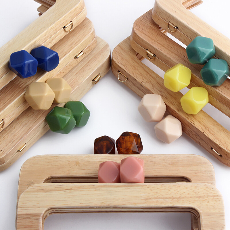 1 db Macaron Candy színes pénztárca tömör fa fogantyús keret Retro táska futártáska ívelt tömörfa gyantafej arany barkács fogantyú