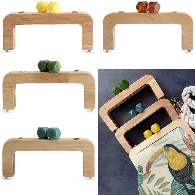 1 db Macaron Candy színes pénztárca tömör fa fogantyús keret Retro táska futártáska ívelt tömörfa gyantafej arany barkács fogantyú