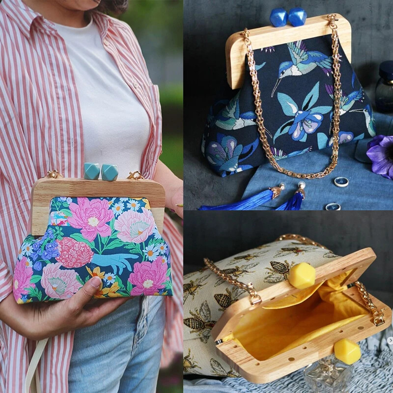 1 db Macaron Candy színes pénztárca tömör fa fogantyús keret Retro táska futártáska ívelt tömörfa gyantafej arany barkács fogantyú