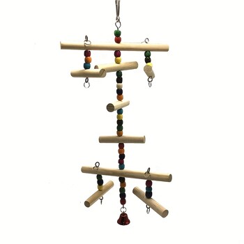 Parrot Swinging Ladder Toy Bird Toy Πολύχρωμα ξύλινα κουδούνια και χάντρες Perfect Love Bird Bells and Beads Colors are Random