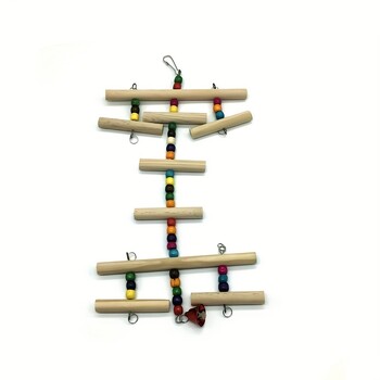 Parrot Swinging Ladder Toy Bird Toy Πολύχρωμα ξύλινα κουδούνια και χάντρες Perfect Love Bird Bells and Beads Colors are Random