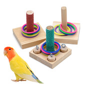 Hračky na výcvik vtákov, sada drevených blokov, puzzle, hračky pre papagáje, farebné plastové krúžky, tréning inteligencie, žuvacia hračka, potreby pre vtáky