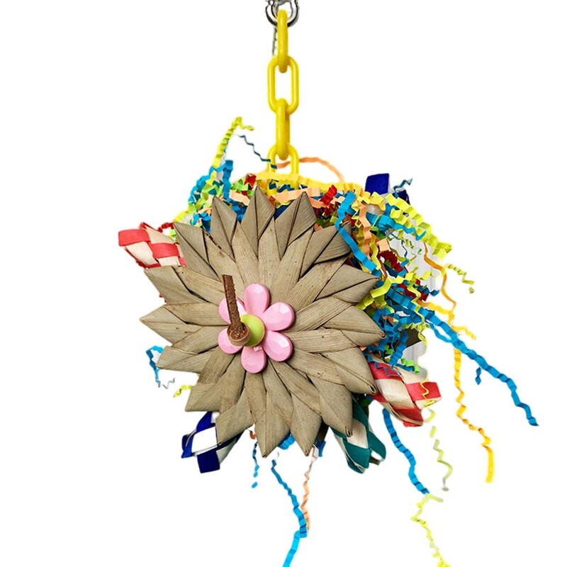 Papūgos kabantys kramtomieji žaislai su natūralių palmių lapų rotango rutuliais, susmulkintais pašarų ieškojimo žaislas mažiems vidutiniams papūgos paukščiams