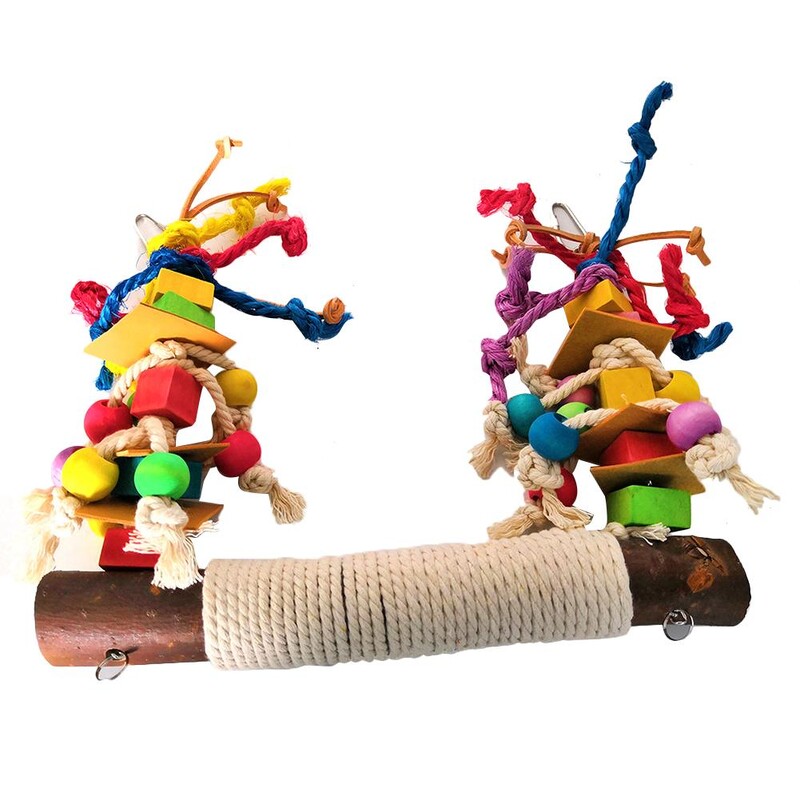Papagáj játék madár harapás játék sügér fa bőr színes építőkocka pamut kötél nagy hinta álló edzőjátékok rágójátékok
