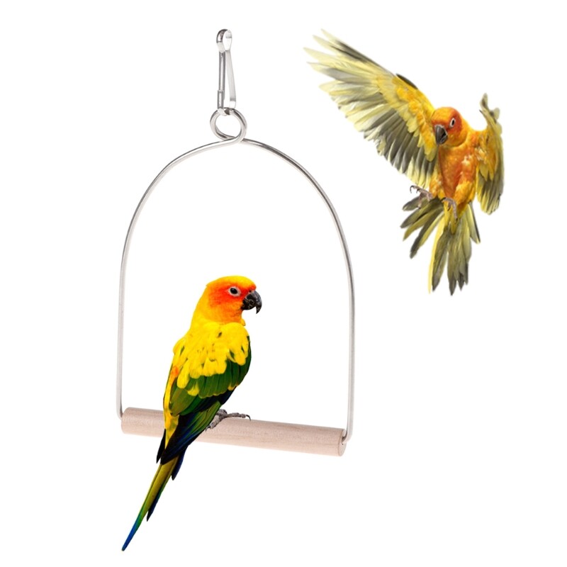 Hojdacia sieť pre papagáje, hojdačka pre vtáky, drevený stojan s kovovým hákom, žuvacia hračka pre malé vtáky, ľahko sa zavesí pre Finch Canary.