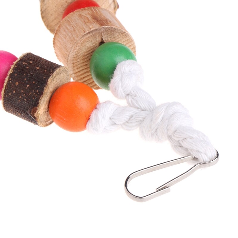 Păsări Papagal Jucărie colorată Snur de mestecat Mușcătură Agățată Mingi din lemn natural Două frânghii Jucării pentru păsări Accesorii de antrenament pentru papagali