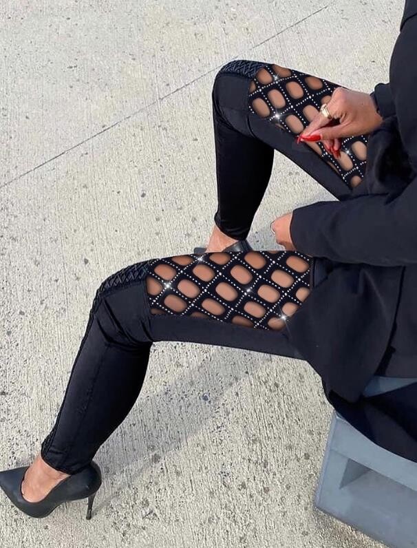 Dámske nohavice, letná móda 2023, dizajn s kamienkami a vyklenutým strihom, ležérne, vysoký pás, hladké, úzke, denné, dlhé nohavice, streetwear Y2K