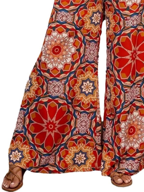 Letné nové nohavice s vysokým pásom a potlačou, široké nohavice, ležérne, dámske módne elegantné voľné, nové dlhé nohavice