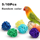 5/10 vnt Naminių paukščių rotango rutulinis žaislas papūga kramtomieji žaislai banguotoms papūgoms žiurkėnams zuikiui, pasidaryk pats, dekoravimo kamuoliukas atsitiktinių spalvų