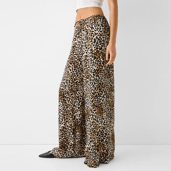 Μόδα Vintage Leopard Print Παντελόνι με φαρδύ πόδι Γυναικεία καθημερινή ψηλόμεση παντελόνα 2024 Άνοιξη Καλοκαίρι Γραφείο Γυναικεία ρούχα Streetwear