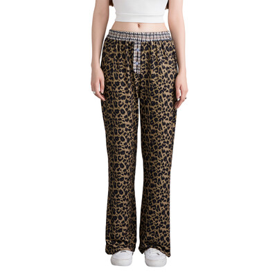 Pantaloni largi cu imprimeu de leopard de epocă, pantaloni casual pentru femei, pantaloni cu talie înaltă, primăvară vară 2024, haine de birou, îmbrăcăminte de stradă