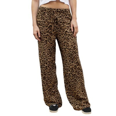 Pantaloni largi cu imprimeu de leopard de epocă, pantaloni casual pentru femei, pantaloni cu talie înaltă, primăvară vară 2024, haine de birou, îmbrăcăminte de stradă