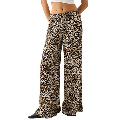 Pantaloni largi cu imprimeu de leopard de epocă, pantaloni casual pentru femei, pantaloni cu talie înaltă, primăvară vară 2024, haine de birou, îmbrăcăminte de stradă