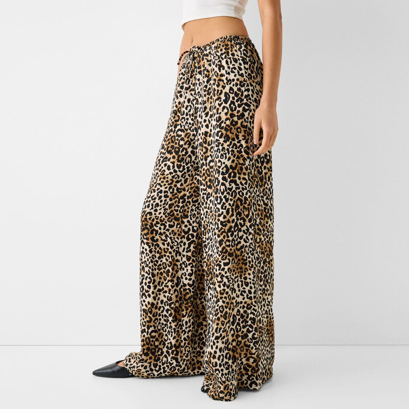 Pantaloni largi cu imprimeu de leopard de epocă, pantaloni casual pentru femei, pantaloni cu talie înaltă, primăvară vară 2024, haine de birou, îmbrăcăminte de stradă