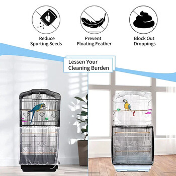 Универсална клетка за птици Seed Catcher Guard Net Cover Parrot Nylon Mesh Net Cover Ефирна мрежа за клетки Еластична пола за кръгли квадратни клетки