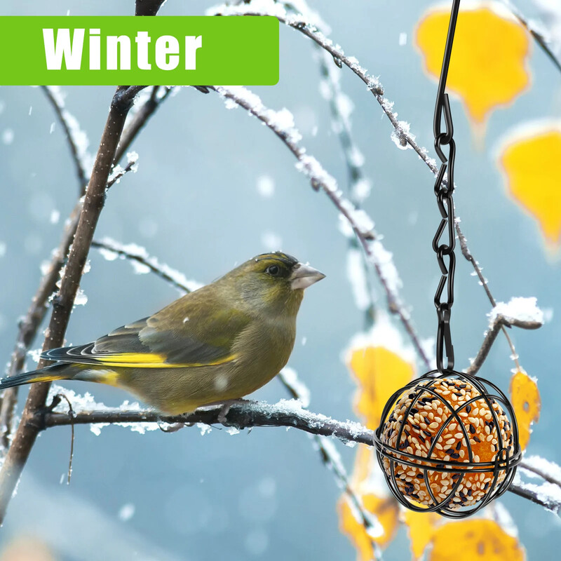 Set de 4 bucăți de hrănitori pentru păsări cu bile din metal cu lanț suspendat Hrănitori pentru păsări rezistente la veverițe pentru grădina în aer liber Hrănitori pentru colibri