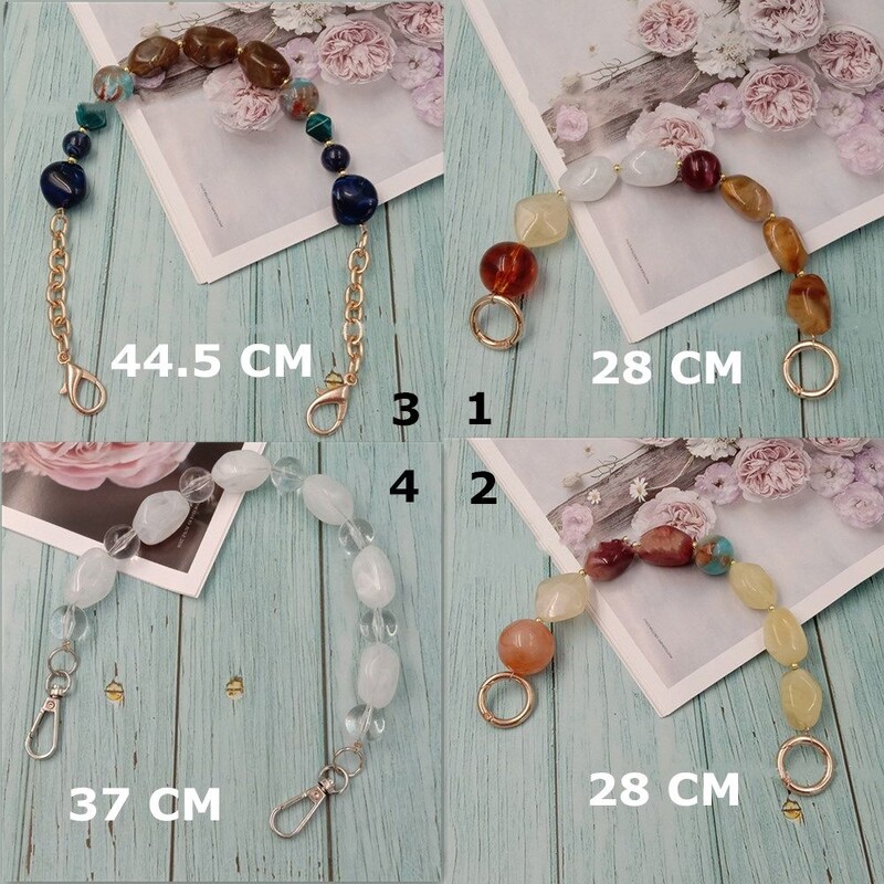 Akrilo rankena Spalvingi karoliukų dirželiai apyrankės piniginės krepšio diržas, keičiamas dervos spalvos akmeninis rankinės dirželis „pasidaryk pats“ krepšio priedai