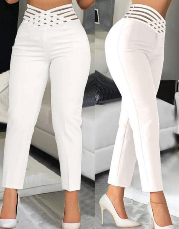 Elegantné dámske nohavice s vysokým pásom, rozšírené, kancelárske, ležérne, krížom cez hlavu, priehľadné sieťované nohavice so sieťovanými záplatami, ležérne nohavice s dámskym oblečením