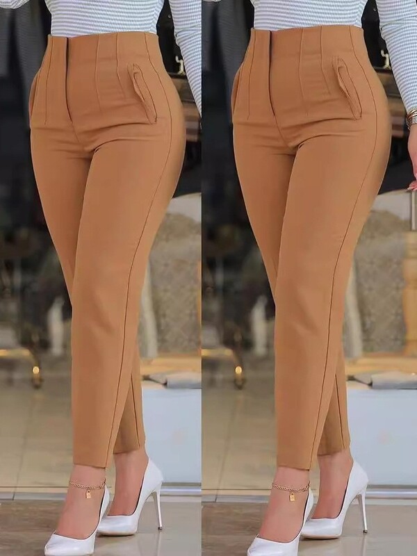 Divatos, alkalmi fekete hosszú nadrág Új, vékony, egyszínű női, redőzött, teljesen összeillő kilencpontos nadrágok női tömör ceruzanadrágok