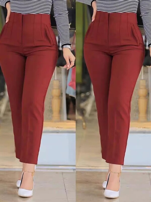 Divatos, alkalmi fekete hosszú nadrág Új, vékony, egyszínű női, redőzött, teljesen összeillő kilencpontos nadrágok női tömör ceruzanadrágok