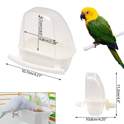 Paukščių tiektuvas narve Pakabinamas dubenėlis puodeliai Parakeet tiekimo dėžutė naminių gyvūnėlių narvelis Plastikinis maisto konteineris Lengvai montuojamas priedai 1/2 vnt.