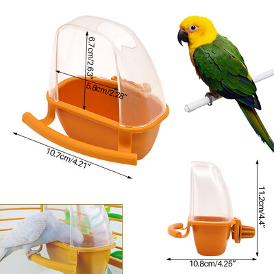 Paukščių tiektuvas narve Pakabinamas dubenėlis puodeliai Parakeet tiekimo dėžutė naminių gyvūnėlių narvelis Plastikinis maisto konteineris Lengvai montuojamas priedai 1/2 vnt.